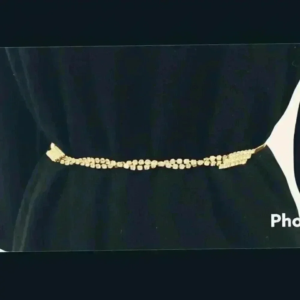 Vintage Rhinestone Gold Coil Stretch Belt Waist Chain Juliana